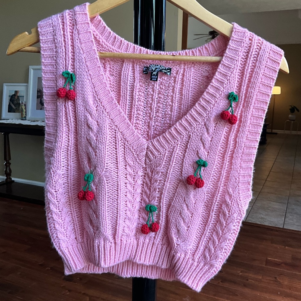 Pink Cherry Knit Sweater Vest